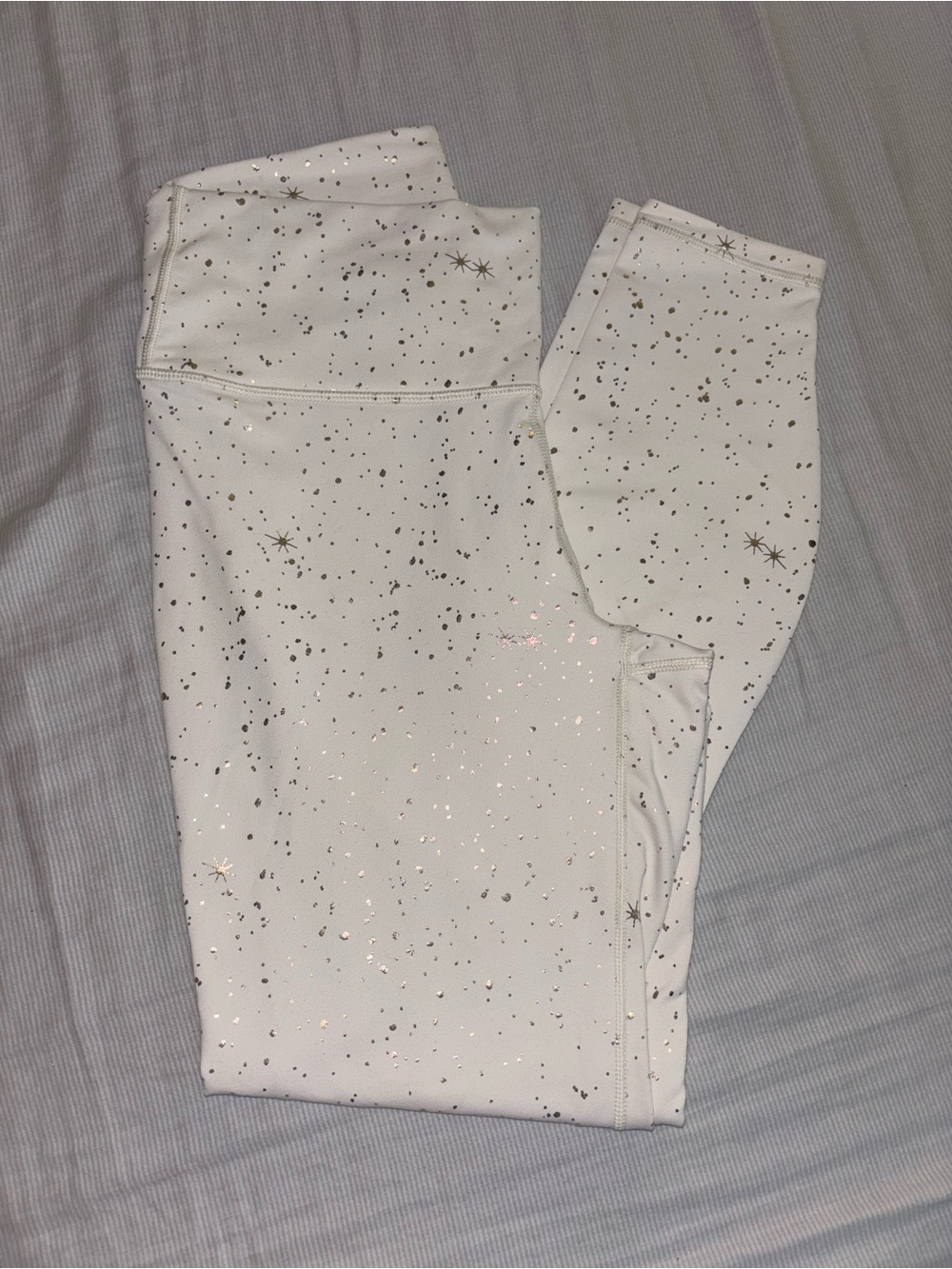 NWOT Fabletics Cream Celestial Metallic Star Leggings